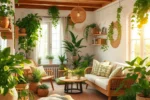 interior de casa aconchegante decorado com renda portuguesa e plantas em luz natural suave