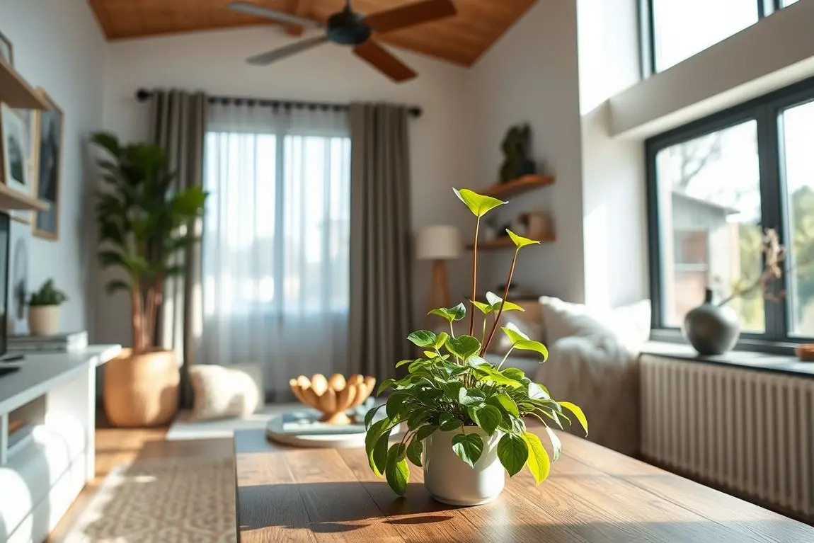 Sala de estar com planta Renda Portuguesa como peça decorativa.