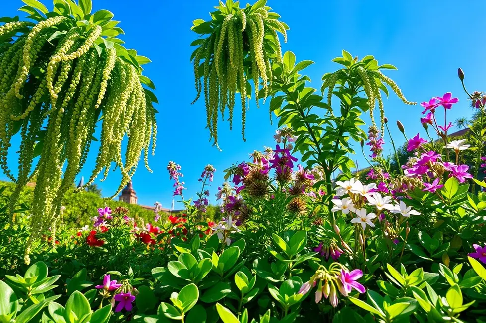 Jardim cheio de plantas Lágrima de Cristo em florescimento