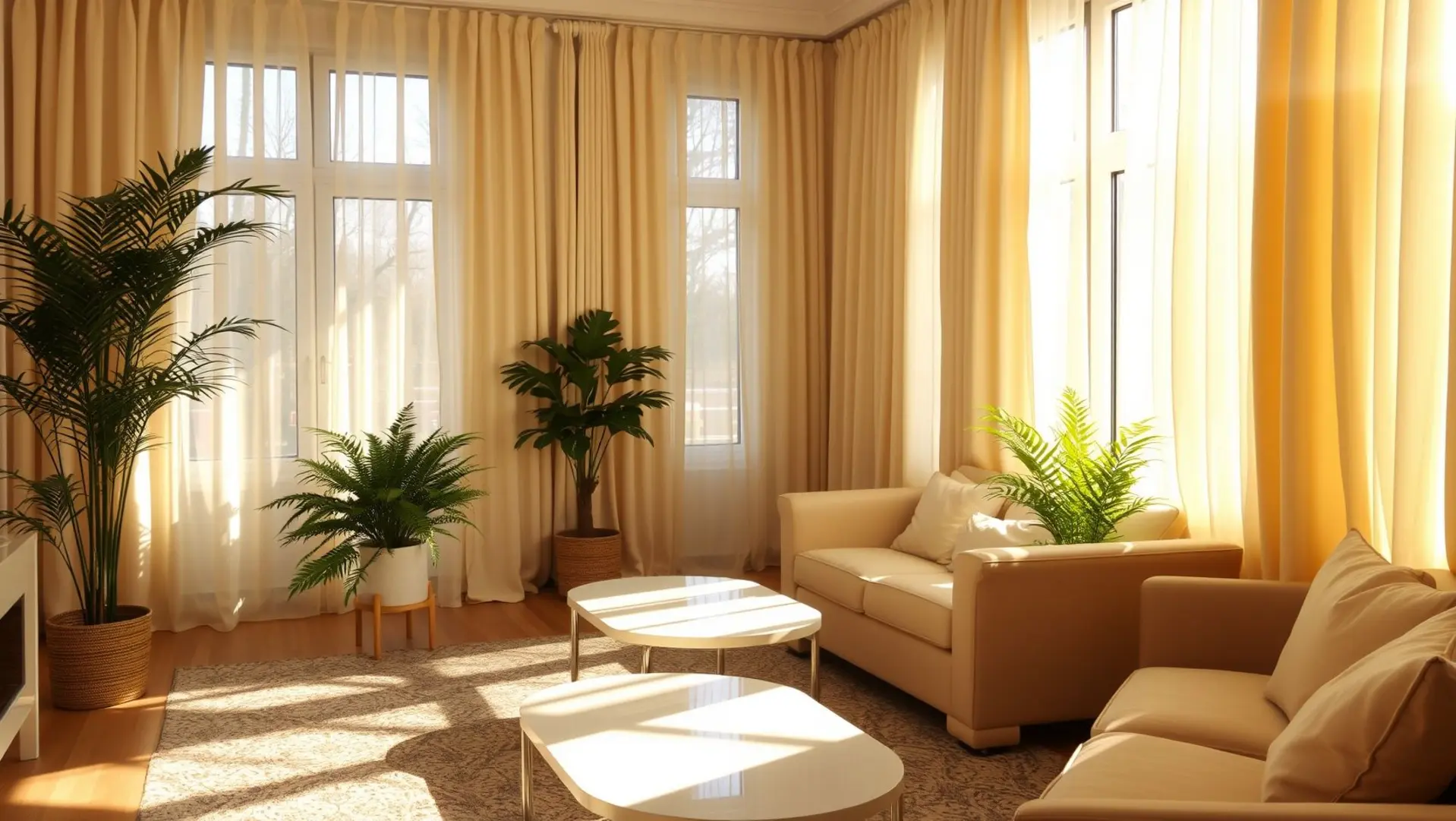 Sala de estar aconchegante com cortinas limpas