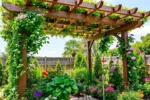 Um pergolado bem decorado com plantas que crescem rapidamente.