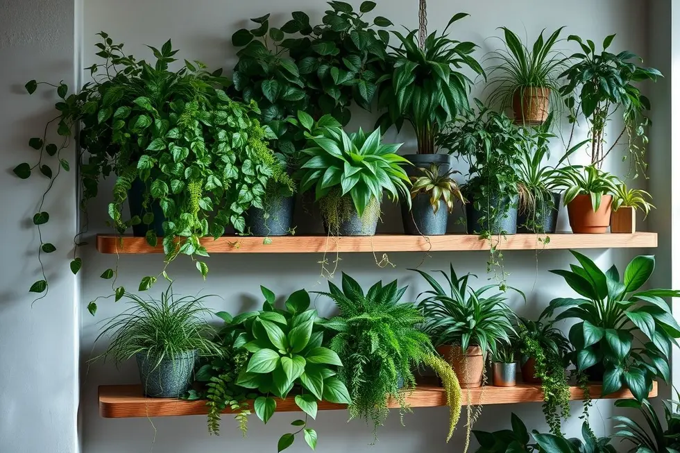 Coleção de plantas de interior que se adaptam bem a ambientes com pouca luz.