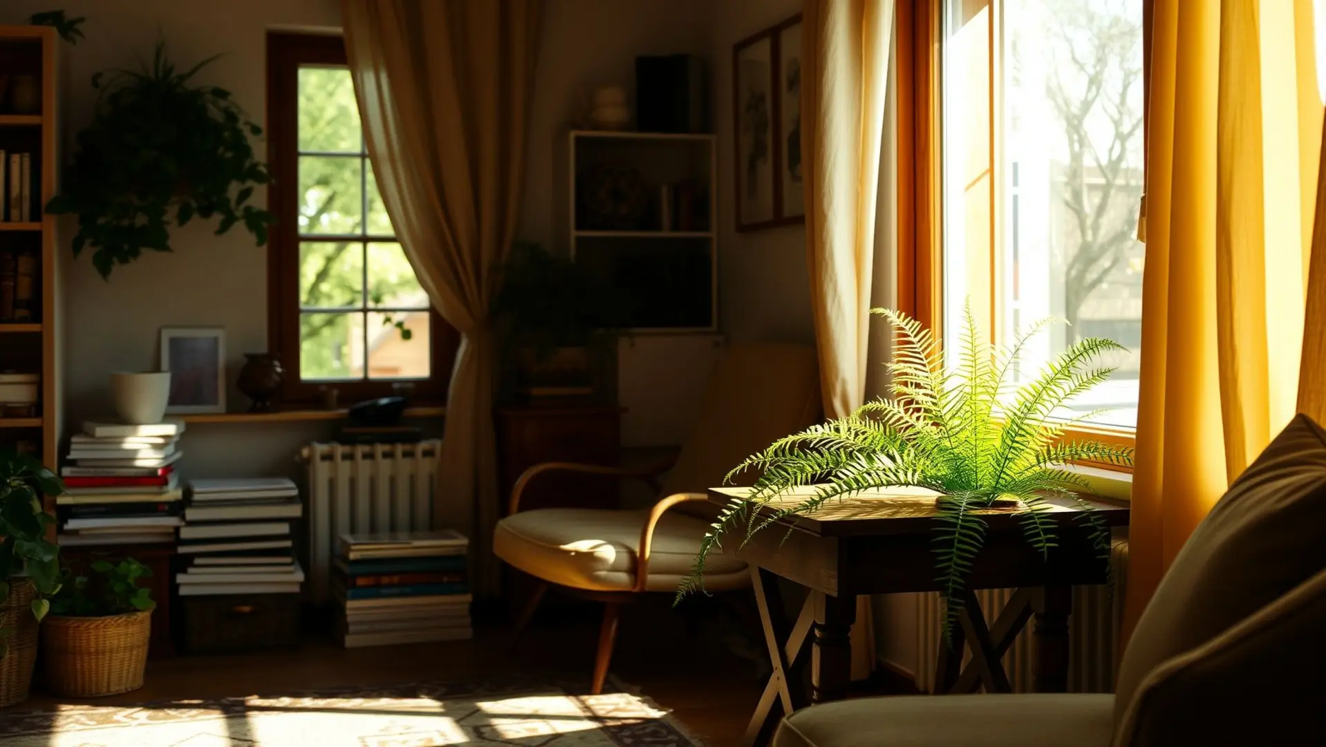 Fern plant thriving in a bright apartment