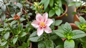Ambiente com várias plantas, destacando a Flor da Fortuna.