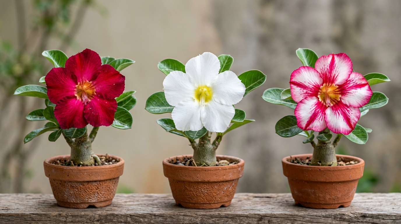 Flores diferentes na mesma Rosa do Deserto